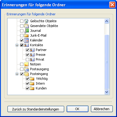 Dialog „Erinnerungen für folgende Ordner“ mit Ordnerbaum
